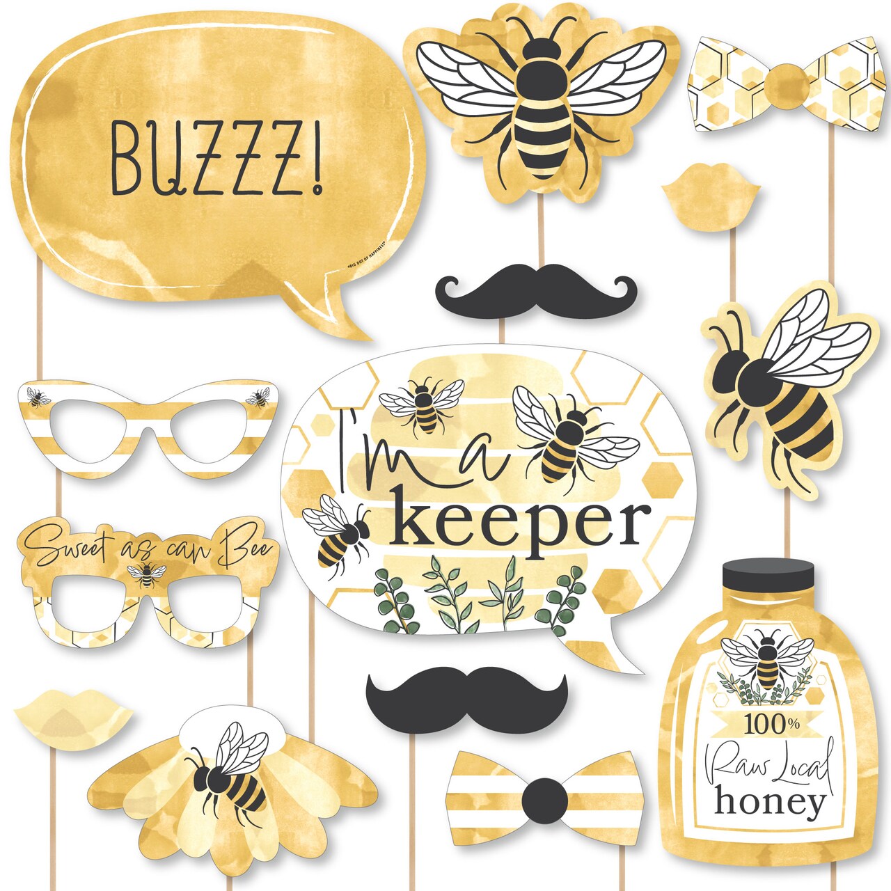 Big Dot of Happiness Little Bumblebee - Bee Baby Shower or Birthday Party Photo Booth Props Kit - 20 Count